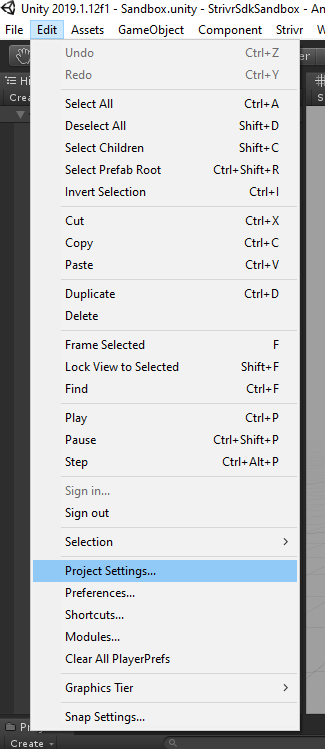 unity project settings