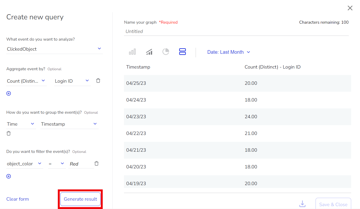 new query generate table